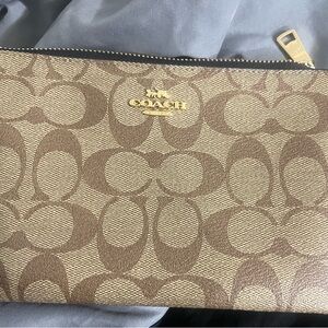 Coach Signature Beige and Brown Wristlet